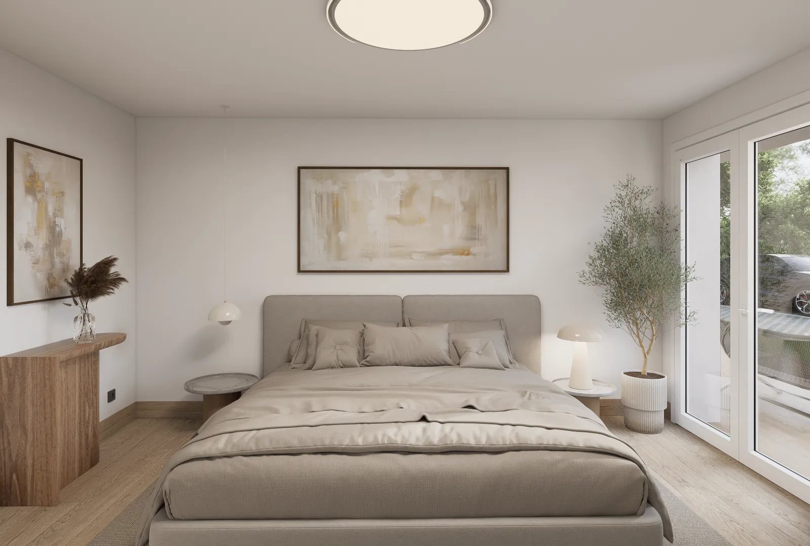 Schlafzimmer mit Zugang zur Terrasse